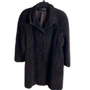 Searle Alpaca Wool Teddy Pea Coat Sz 12 Chocolate Brown Vintage
